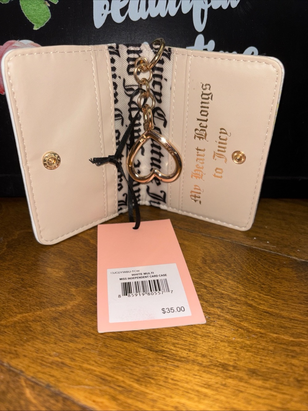 Juicy Couture Miss Independent White Pink Yellow Pastel Check bifoldCard Holder - Picture 5 of 5